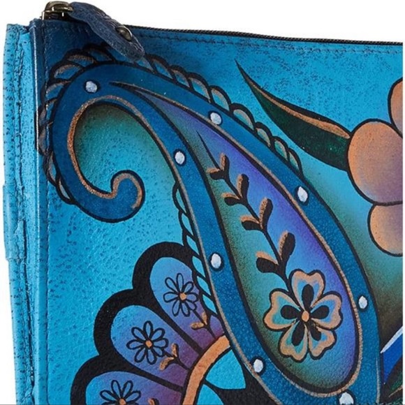 Anna by Anuschka Hand Painted Genuine Leather Organizer Wallet Paisley Floral - Picture 3 of 10